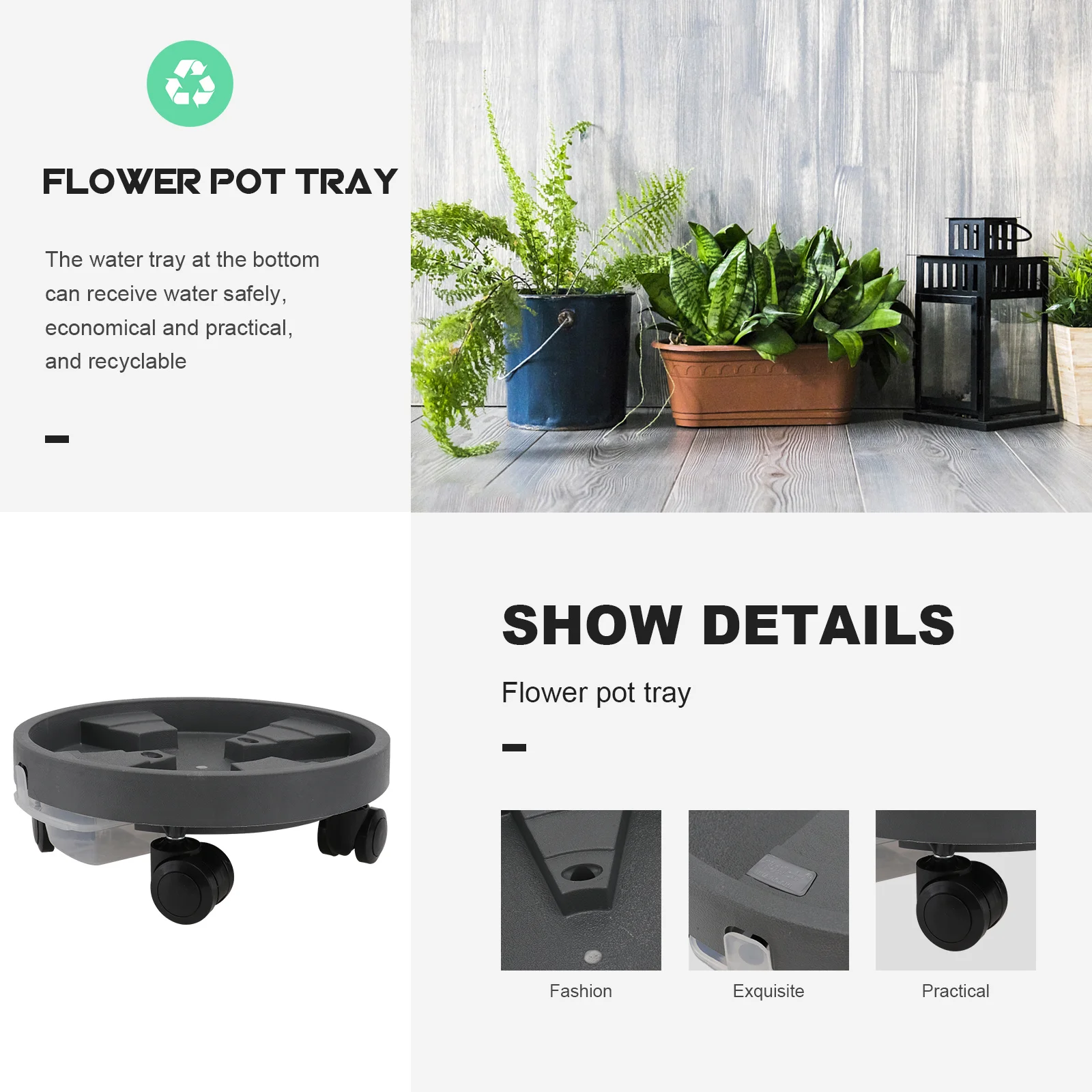 

1pc Roll Wheel Flowerpot Water Storage Thickened Movable Plant Pot Base Bonsai Garden Bottom Tray Home Plant Pot Tray