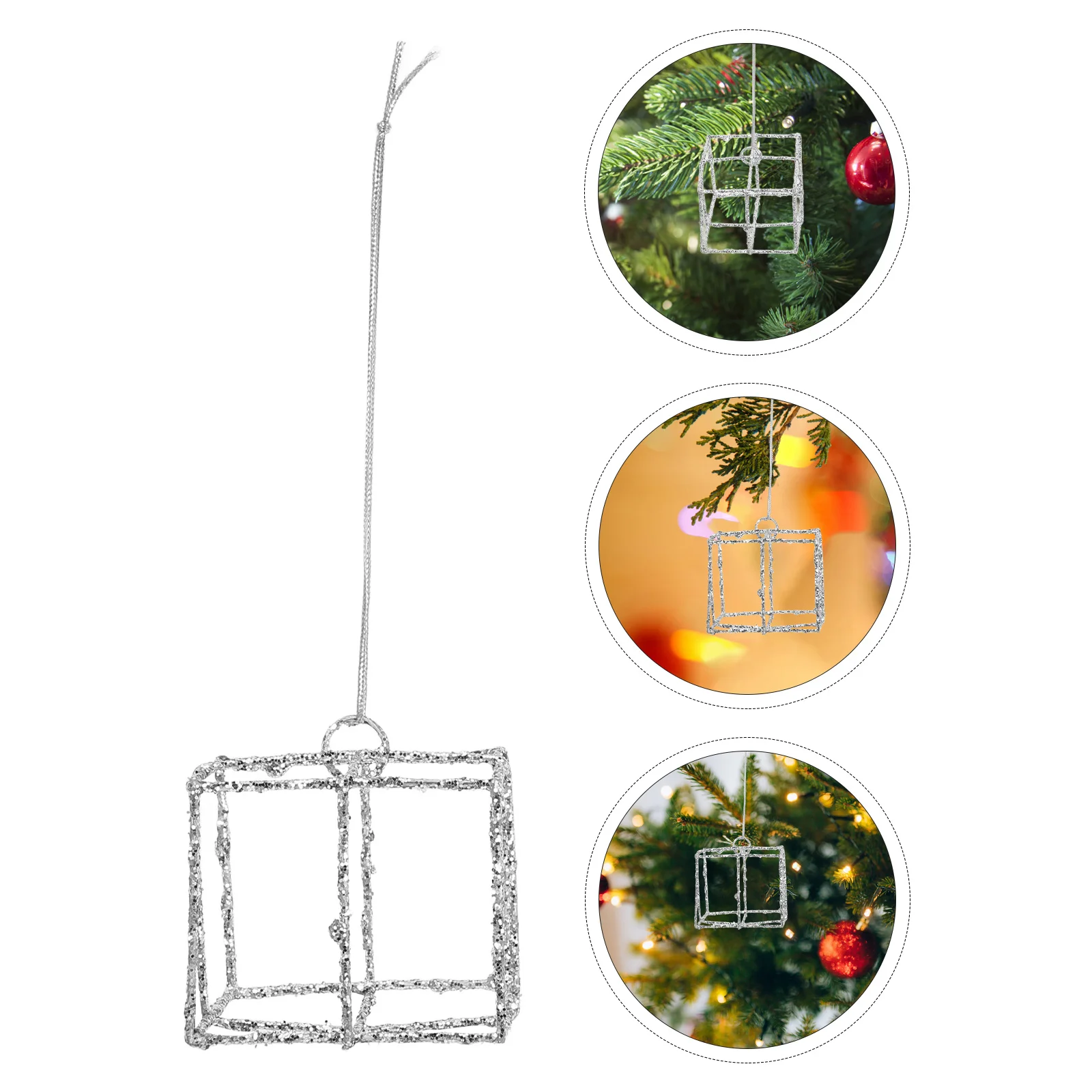 

Christmas Tree Hanging Ornament Silver Hollow Gift Box Xmas Pendant Stylish Hanging Ornament Christmas Tree Decoration Supplies