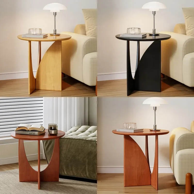 Nordic Solid Wood Round Coffee Table Black Minimalist Living Room Bedroom Corner Side Table Small Luxury Edge Design