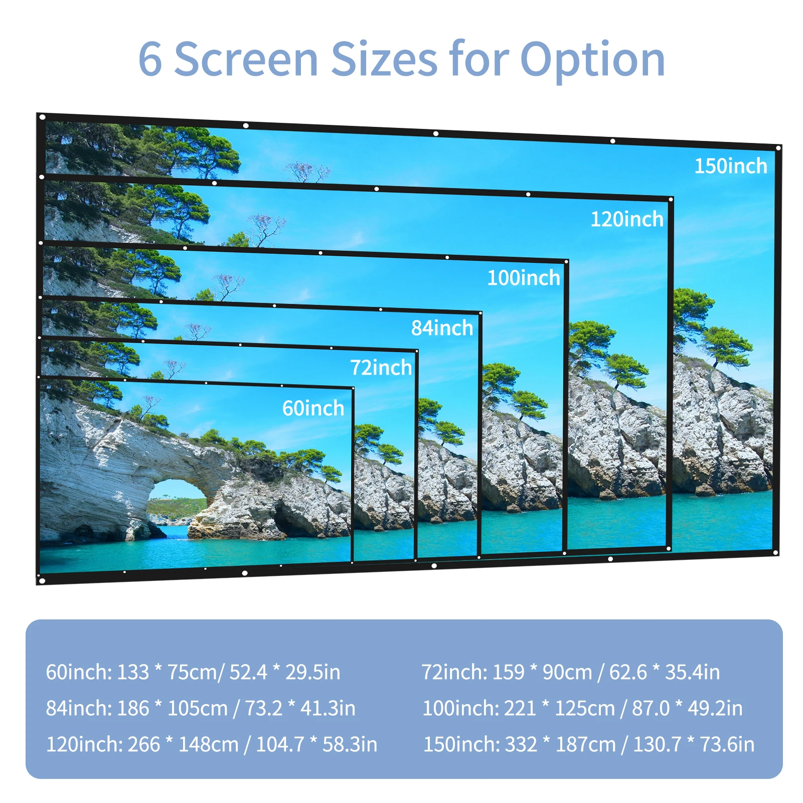 شاشة عرض 150 بوصة 16:9 HD 4K قابلة للطي محمولة مزدوجة الجوانب ستارة شاشة فيلم مضادة للتجاعيد مع خطافات