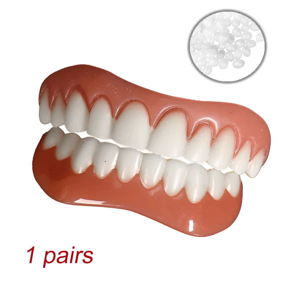 Smile Teeth Fake Braces Lower and Upper Fake Teeth Veneer Silica Gel False Teeth Removable Denture Oral Care Dentistry Veneer