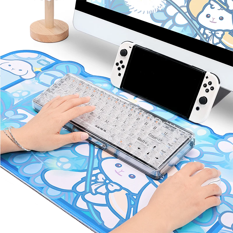 Tappetino per Mouse di grandi dimensioni Gamer Cute Bunny Large Mousepad XXL Laptop Water Proof Blue Desk Mat tastiera Computer Office Table Mat Pad