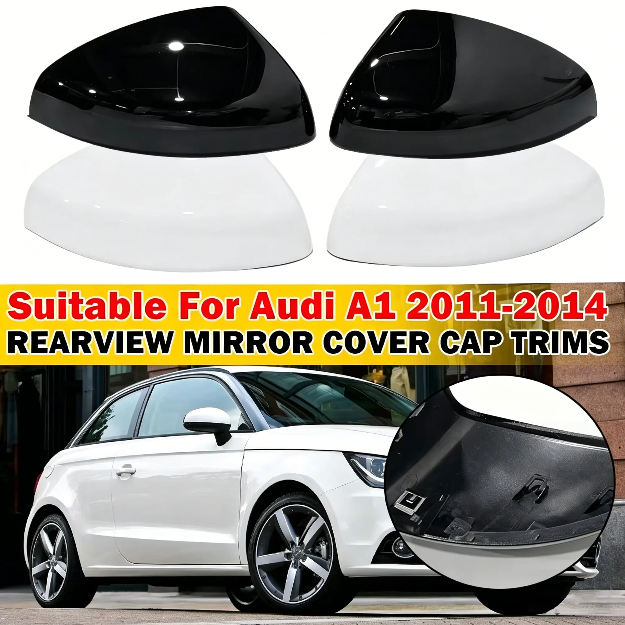 Image of Für Audi A1 2011-2014 2x Auto-Ersatz-Rückspiegelabdeckung Flügelkappe Außenverkleidung Zubehör Fahrzeugdekoration