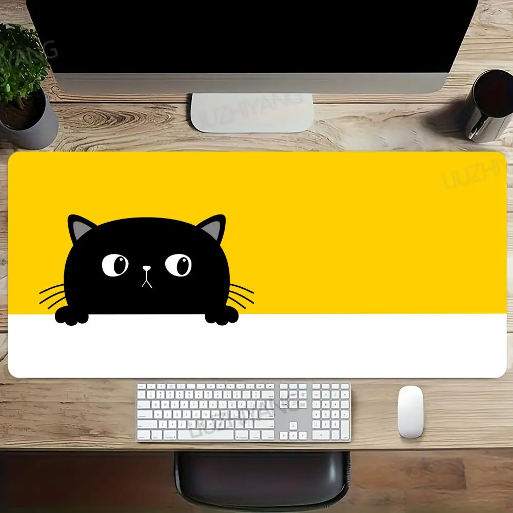 

Черный коврик для мыши с милым котом XL, компьютерные аксессуары, коврики для офисного игрового стола, резиновые противоскользящие коврики для игровой клавиатуры, коврики для мыши XXL, настольные коврики