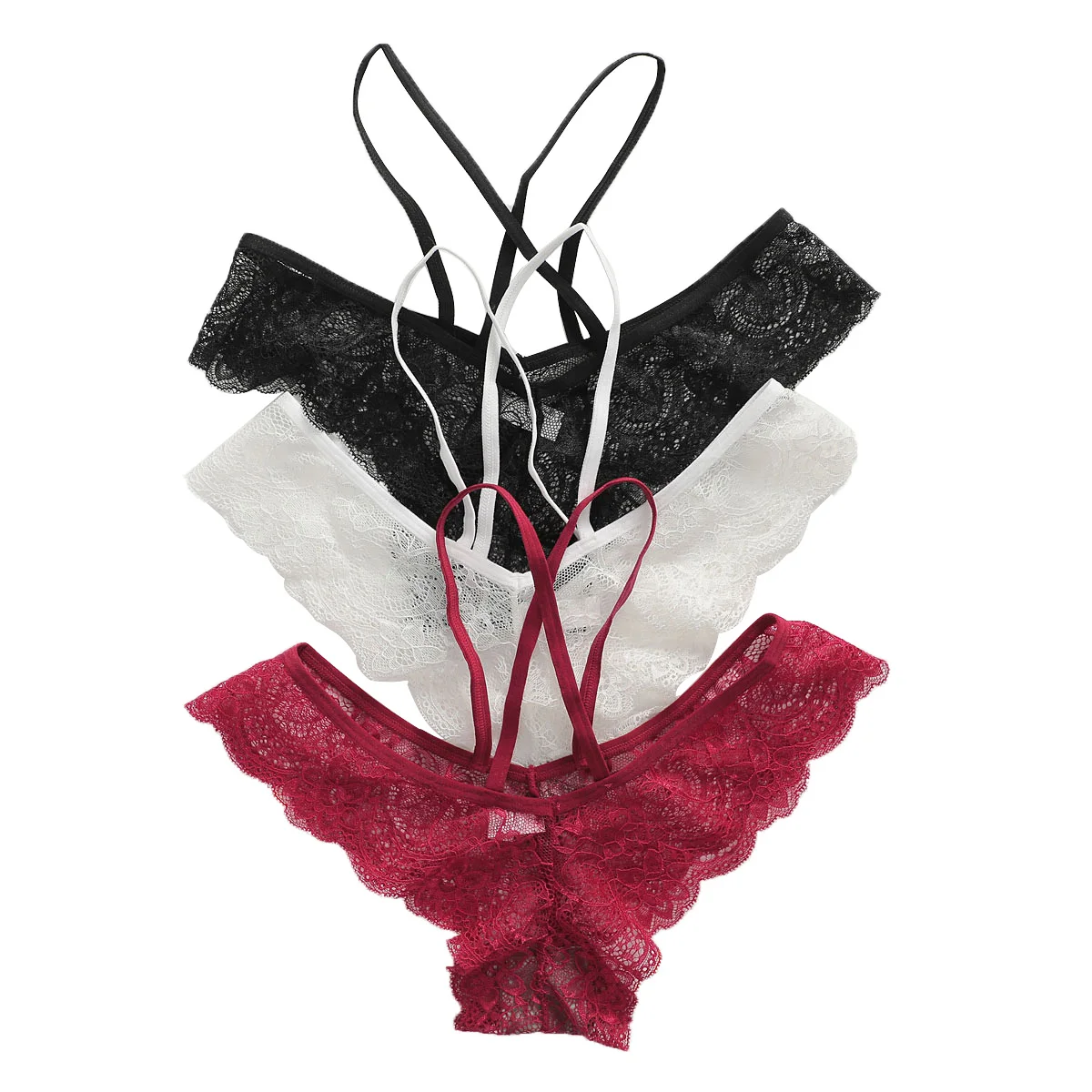 Women\'s New Product Cross Hip Lace Black+White+Red Underwear Combination C833