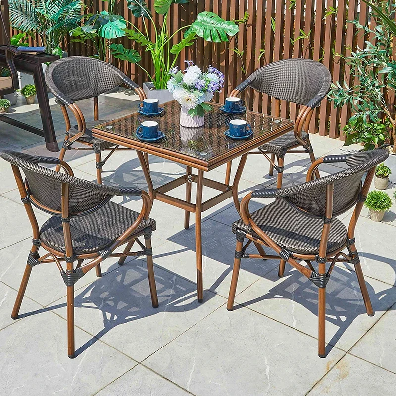 Factory Price Bistro Tables And Chairs Set Hotel Restaurant Coffee Shop Dining Table Set Aluminum Patio Garden Outdoor Furniture