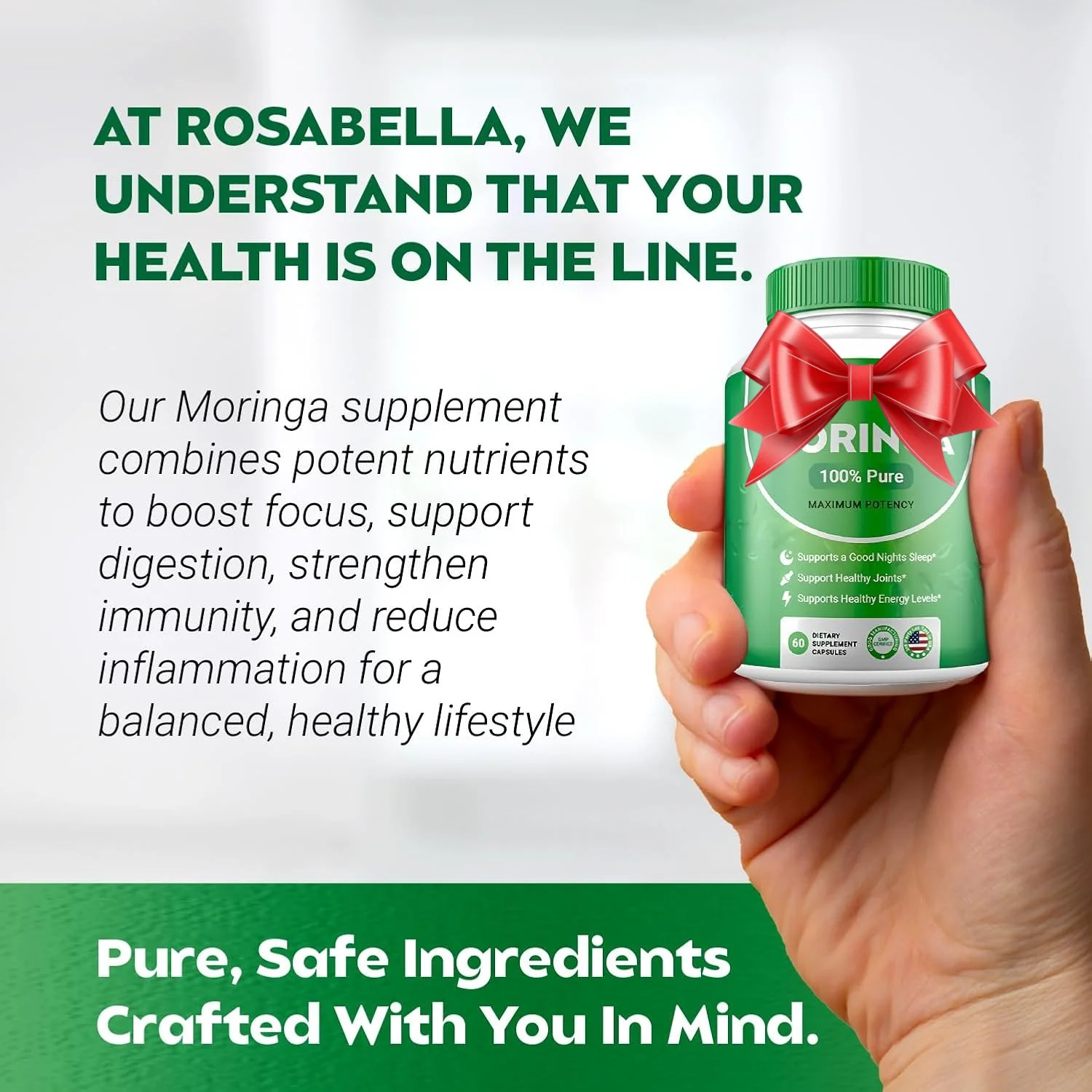 Moringa Powder Capsules - Pure Nutrient-Rich Moringa Powder - Supports Energy, Skin Health, Gut Health+