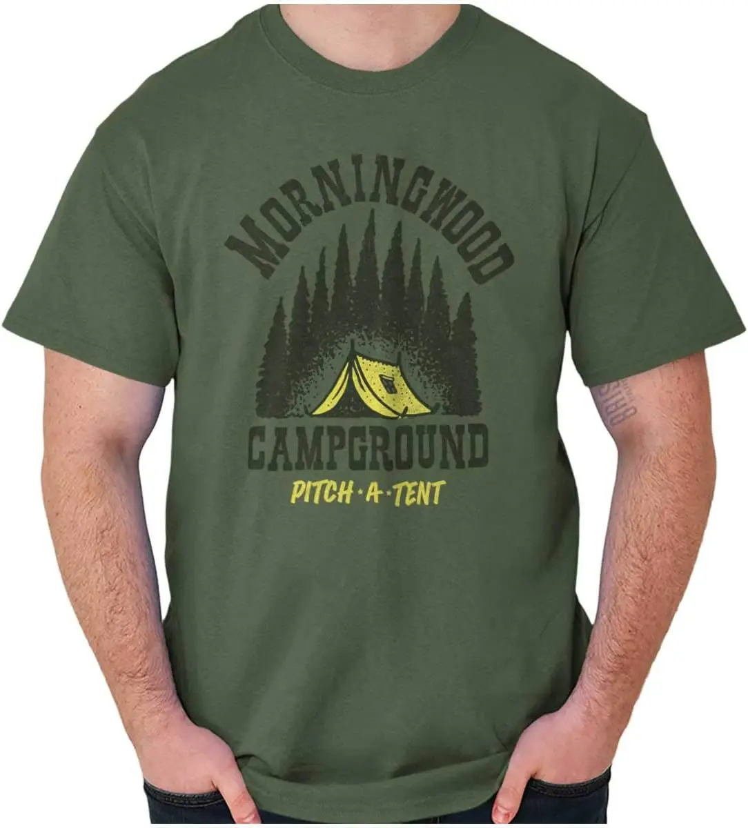 Brisco Brands Morning Wood Campground Pitch A Tent Mens  Tees High Quality 100%Cotton Short Sleeve