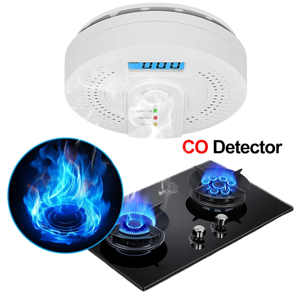 Rilevatore di monossido di carbonio Rilevatore di allarme per monitor di gas CO Avvertimento ad alta sensibilità Display LCD Sensore di allarme CO per casa, deposito, test