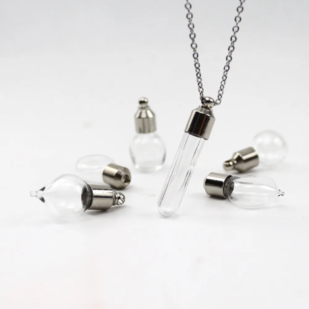 Glass Perfume Vial Pendant Wishing Bottle Clear Charm Glass Bottle Necklace Jewelry Gifts Glass Bottle Necklace TransparentGlass