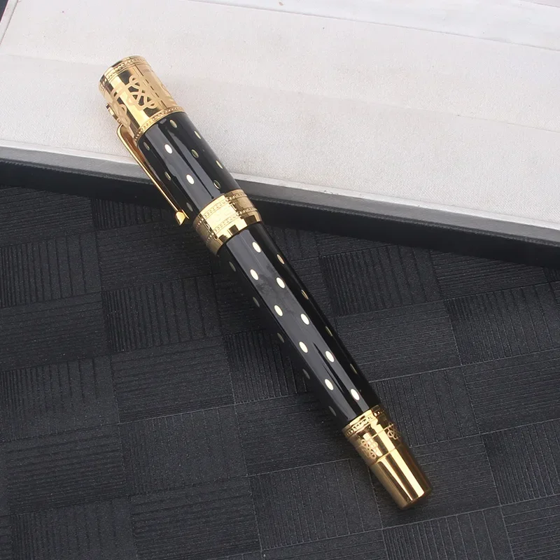فاخر معدن فضي ذهبي نافورة رولربال قلم حبر جاف كريستال عشوائي مكتب الكتابة القرطاسية