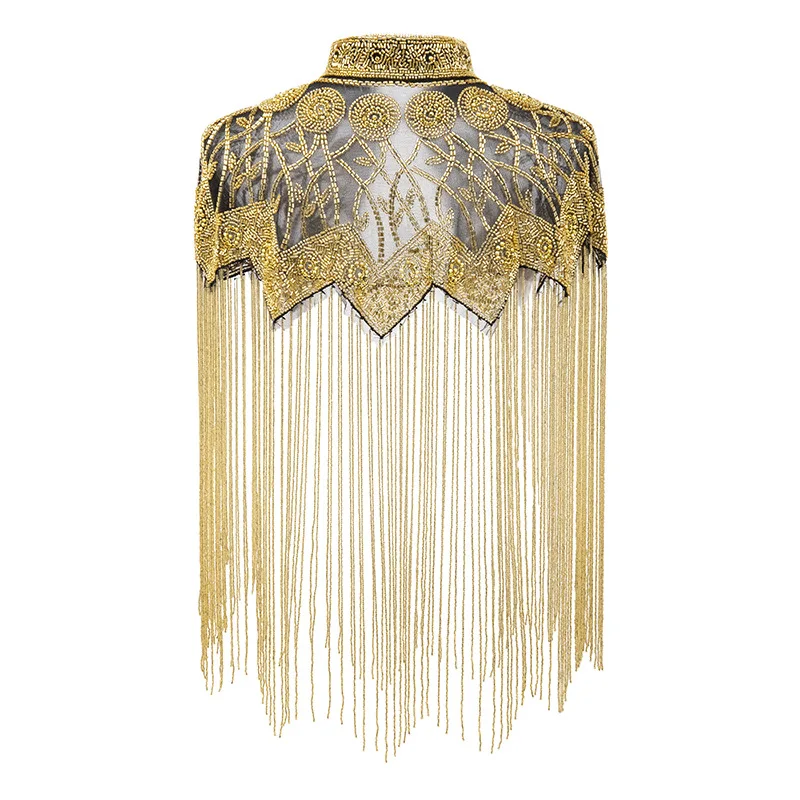Tassel Shawl with Handmade Beading and Sequins for Evening Party Ball Womens Elegant Formal Wrap Cover Up
