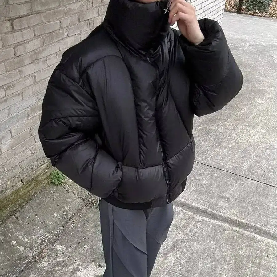 Vintage American Style Men's Cotton Coat Jacket High End Feel Casual Loose Fit Warm Padded Jacket For Autumn/Winter Black Cotton
