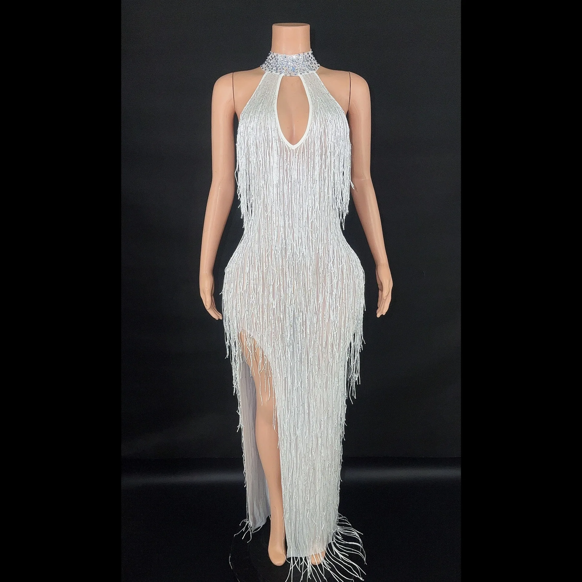 Mulheres baile de formatura vestidos brancos elegante sexy halter com borla cristal festa luxo vestido longo vestido noite