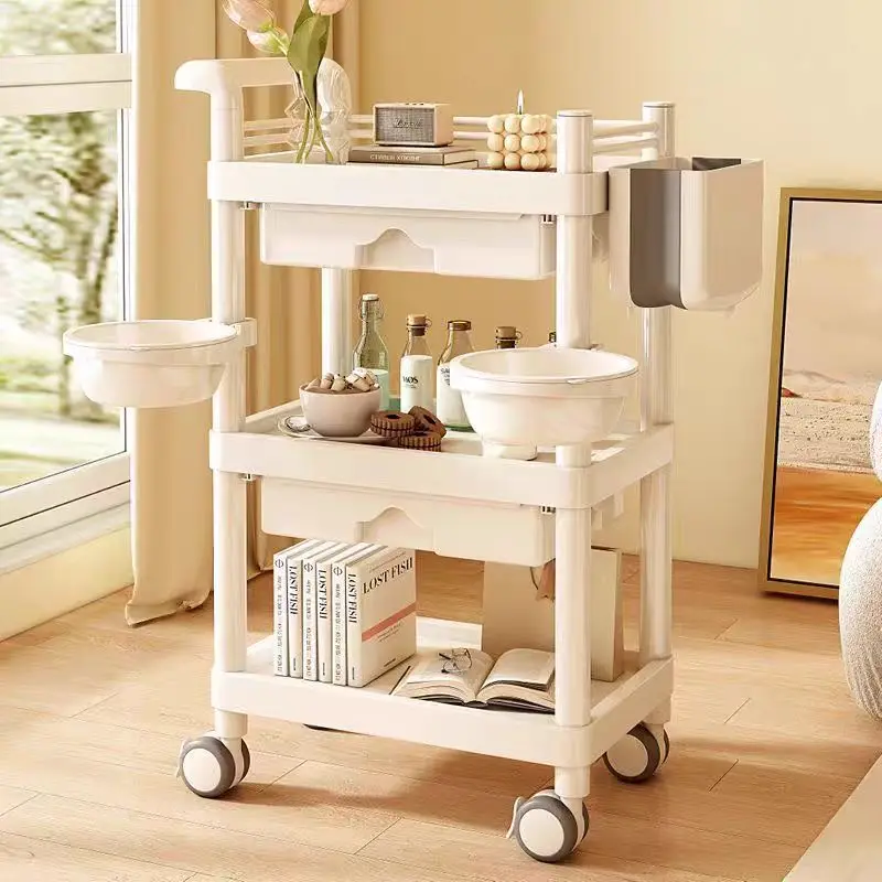 Professional Beauty Salon Cart Trolley Tool Storage Rack Movable Shelf Cupping Machine Stand Small Bubble Equipment Organizer