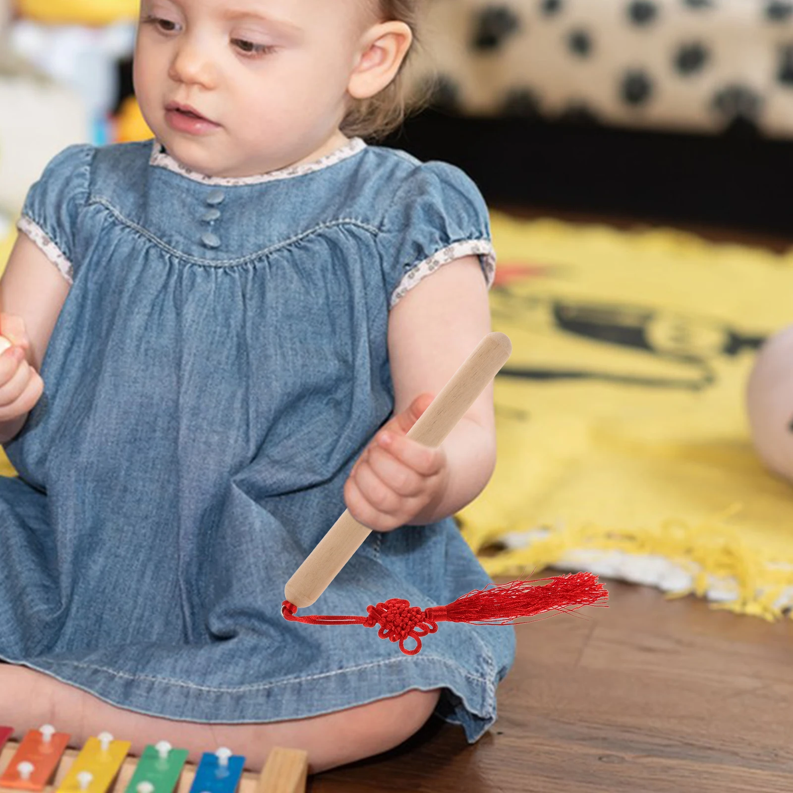 

2 Pcs Wooden Music Stick Kids Rhythm Sticks Tassel Percussion Instruments Lummi Polyester Hardwood Musical Classical Toddler