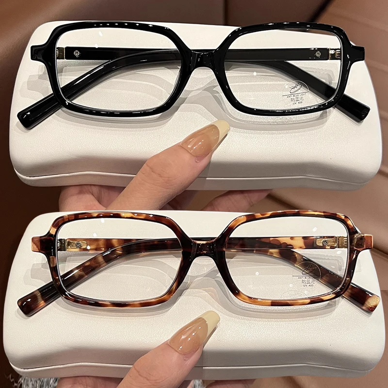 Vintage Rectangle Leopard Print Glasses Women Men Korean Small Square Frame Black Fashion Trends Reading Eye Protection Eyewears