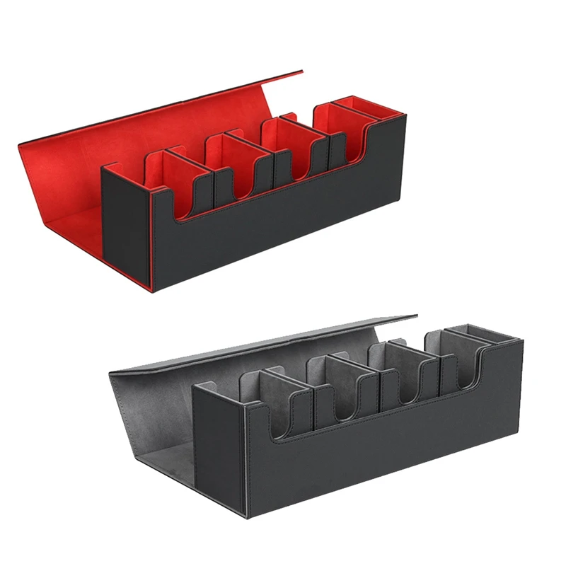 Card Deck Box, 5 In 1 Card Storage Case,Card Organizer Magnetic Card Storage Box Reusable Durable (Black&Red)