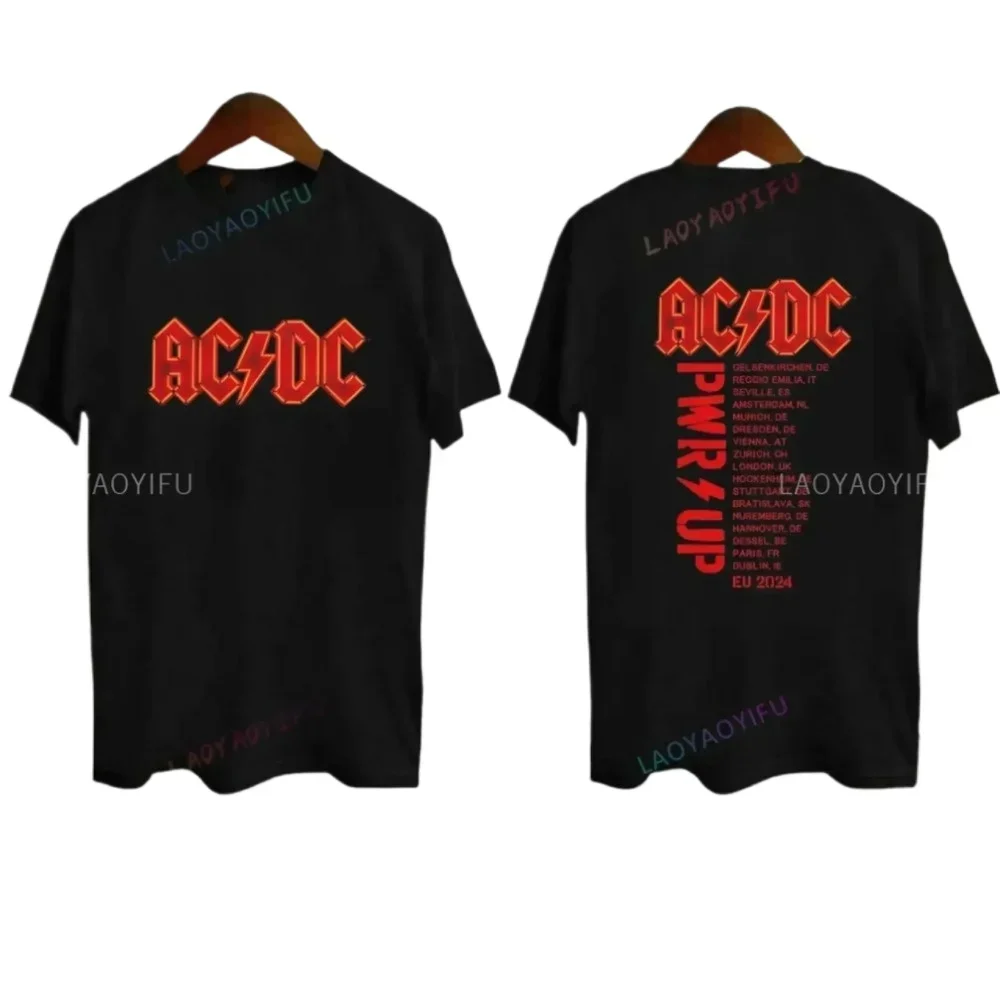 2024 AC-DC Band 51 Rare Vintage Men T-Shirt Rock Lyrics Short Sleeve Women Tshirts Unisex Top Tour PWRUP Cotton T Shirt Hip Hop