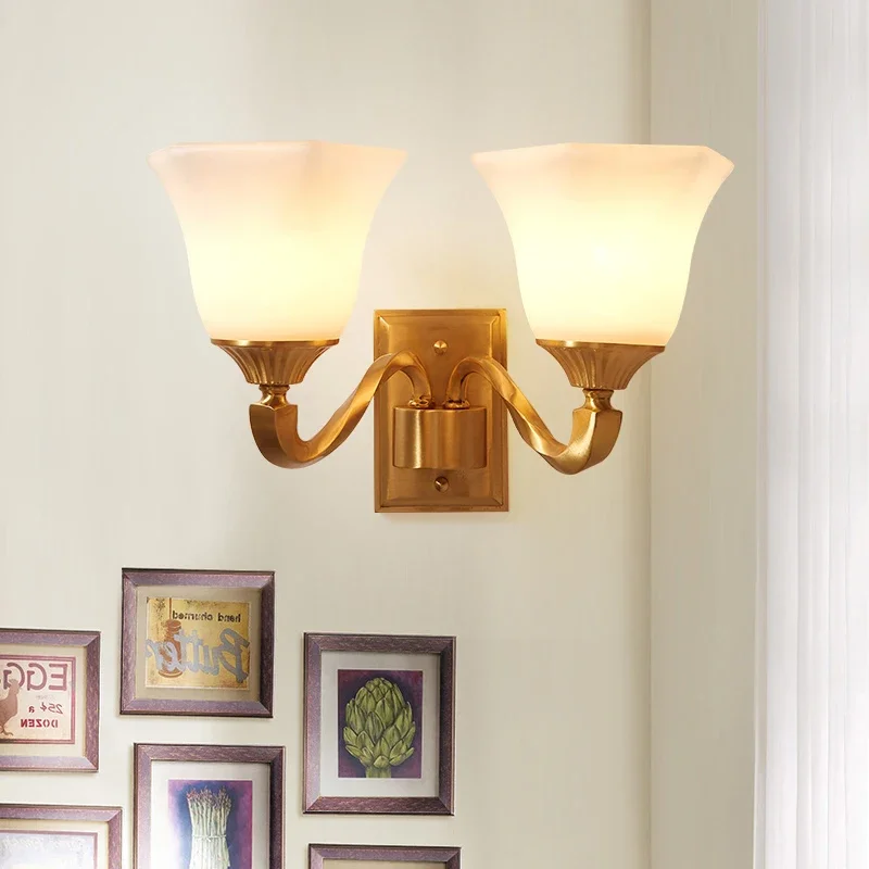 TechHPEuropean Style Wall Lamp Bedroom Bedside Lamp American Style Full Copper Living Room Background
