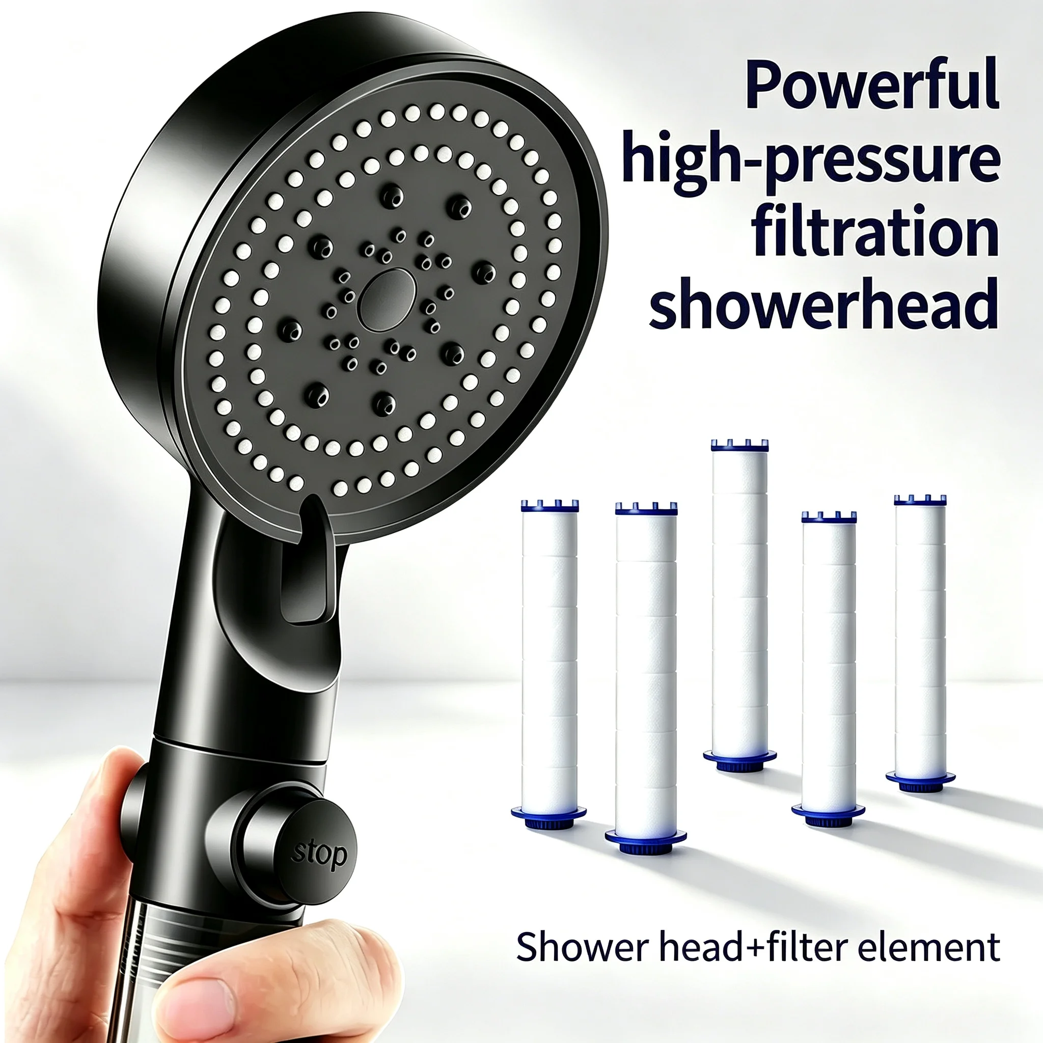 5 Types of Water Outlet Modes for Pressurized Filtration Showerhead, Multifunctional Massage Showerhead with Filter Element
