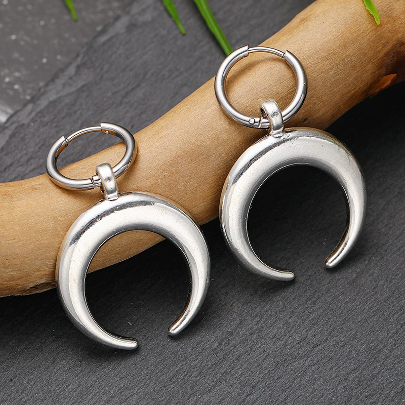 Hip Hop Harajuku Moon Hoop Earrings Vintage Minimalist Metal C Shape Earings for Women Girls Fashion Punk Rock Ear Rings Jewelry