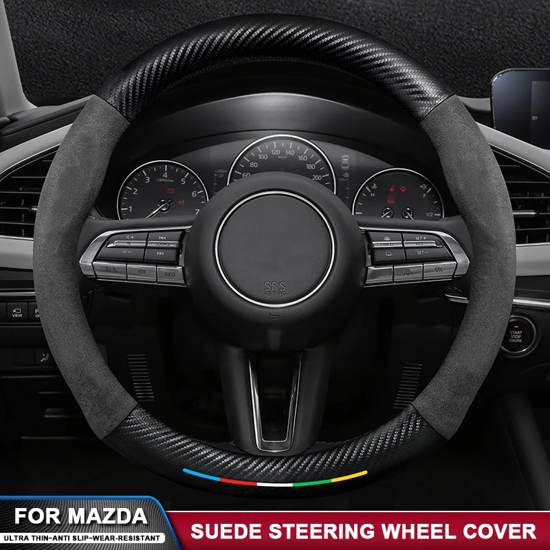 

For Mazda 2 3 5 6 8 Axela Atenza CX4 CX30 CX5 CX8 CX9 MX5 Miata RX8 CX60 CX50 BT50 Carbon Fiber Suede Car Steering Wheel Cover
