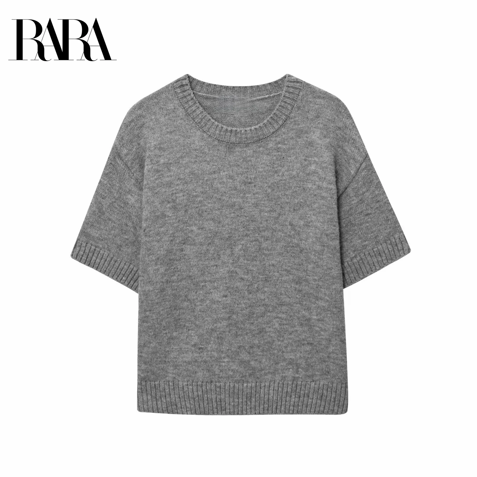 

RARA2025 Women's Summer New French Minimalist Cropped Crew Neck Short Sleeve Knit Sweater T Shirt Casual Versatile