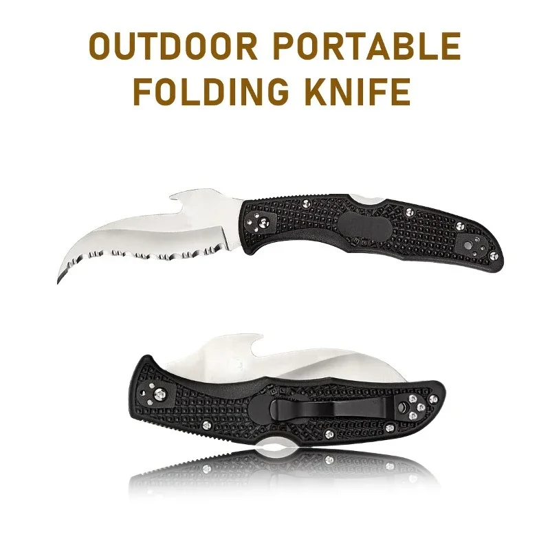 Stainless Steel Folding Knife for Camping Hunting EDC Lightweight Ambidextrous Self-defense Sheepfoot Blade with Rubber Handle