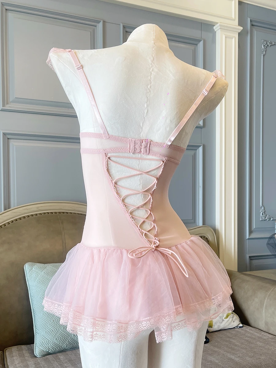 حمالة صدر للسيدات الحلوة ومجموعات موجزة مشد هيكل السمكة من الدانتيل الملابس الداخلية حزام متجمع رفع بيجامة رقيقة مع منصات الصدر ملابس داخلية للكبار