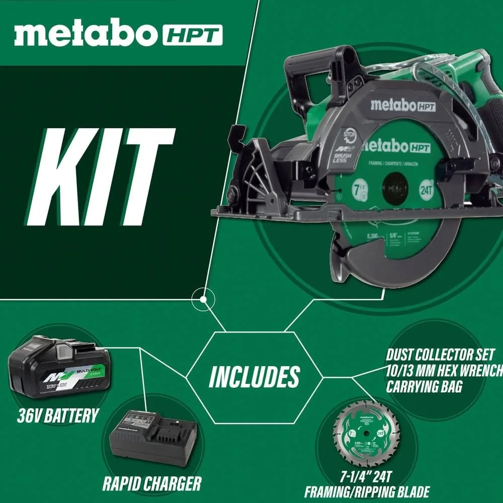 36V MultiVolt™ Cordless Rear Handle Circular Saw Kit | Optional AC Adapter | 7-1/4-Inch Blade | 500 Cross Cuts Per Charge