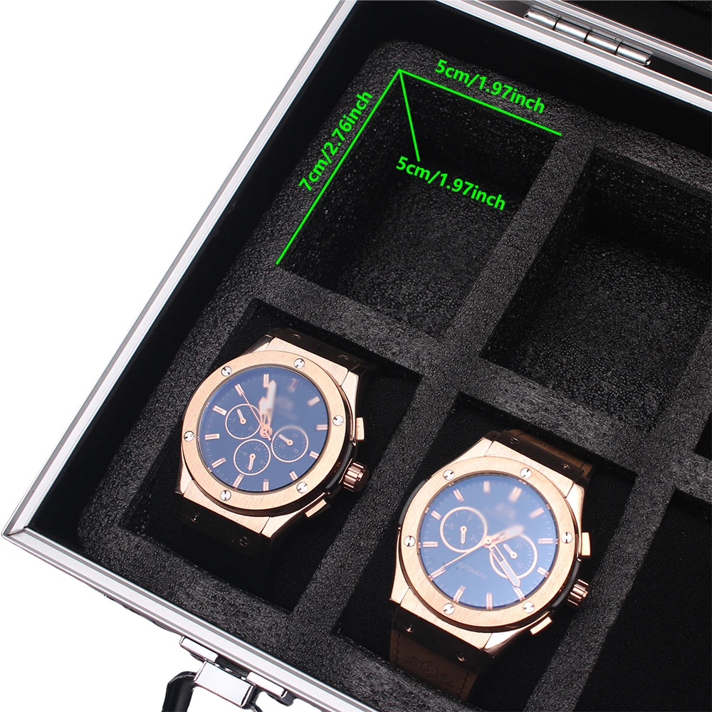 20-Slot Black Striped Watch Case Aluminum Suitcase Case Jewelry Collection Box Portable Large Capacity Watch Box Gift box