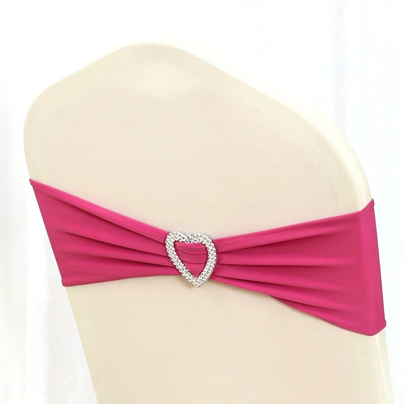 20pcs Heart Buckle Lycra Chair Band Spandex Sash Tie Bow For Chair Cover Party Event Hotel Decoration