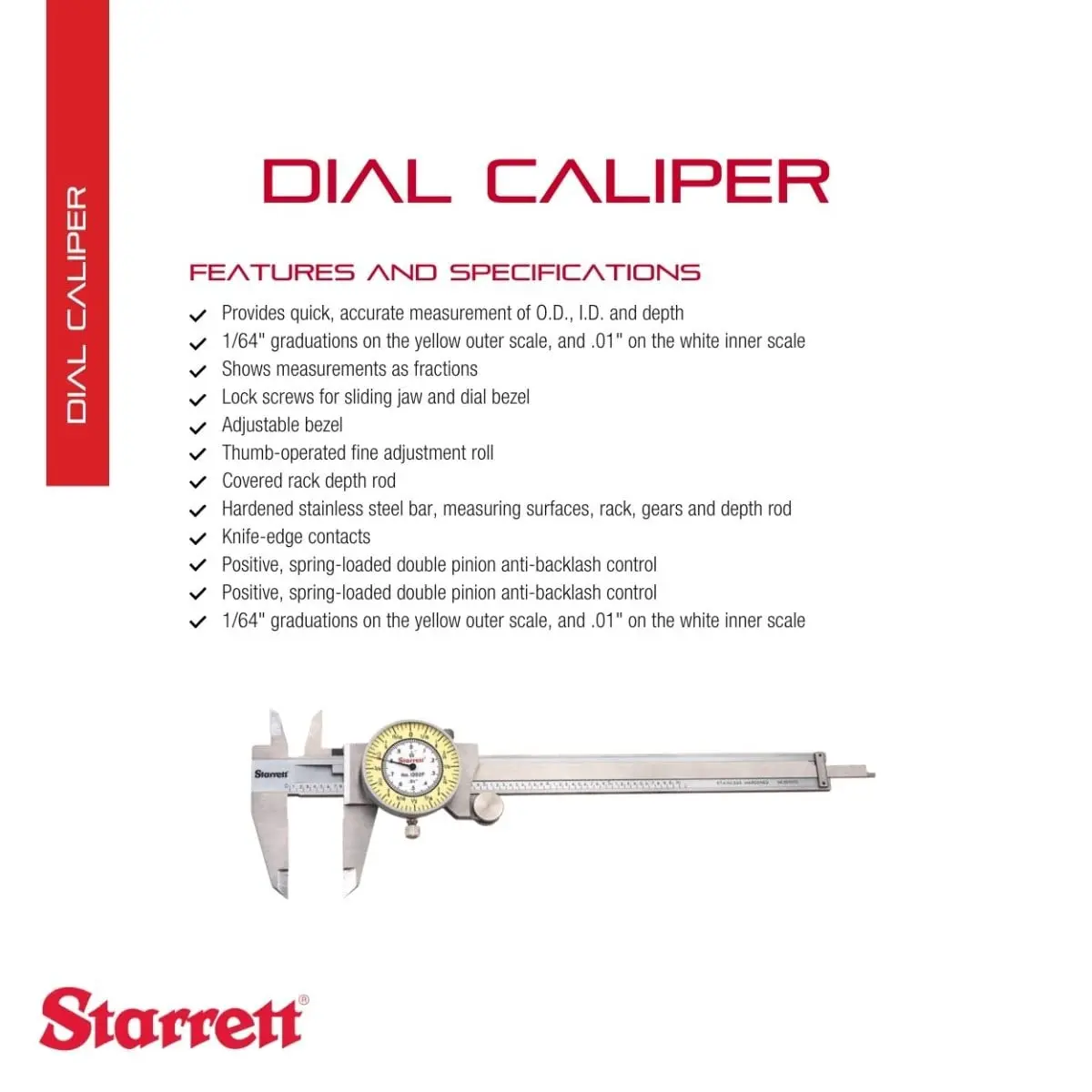 Fractional Dial Calipers for Accurate Measurement with Fitted Plastic Case - White Face, 0-6