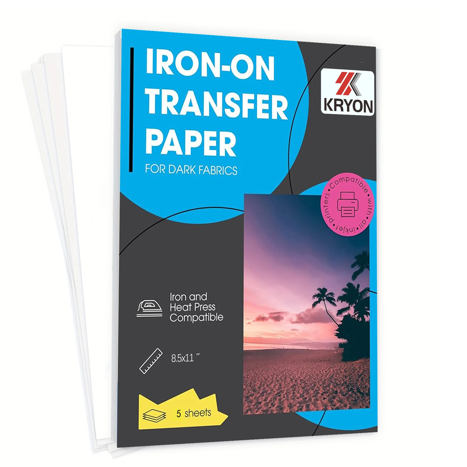 5 Sheets 8.5X11 Inch Iron on Heat Transfer Paper for Dark Fabric T Shirt Transfers Paper for Inkjet Printer