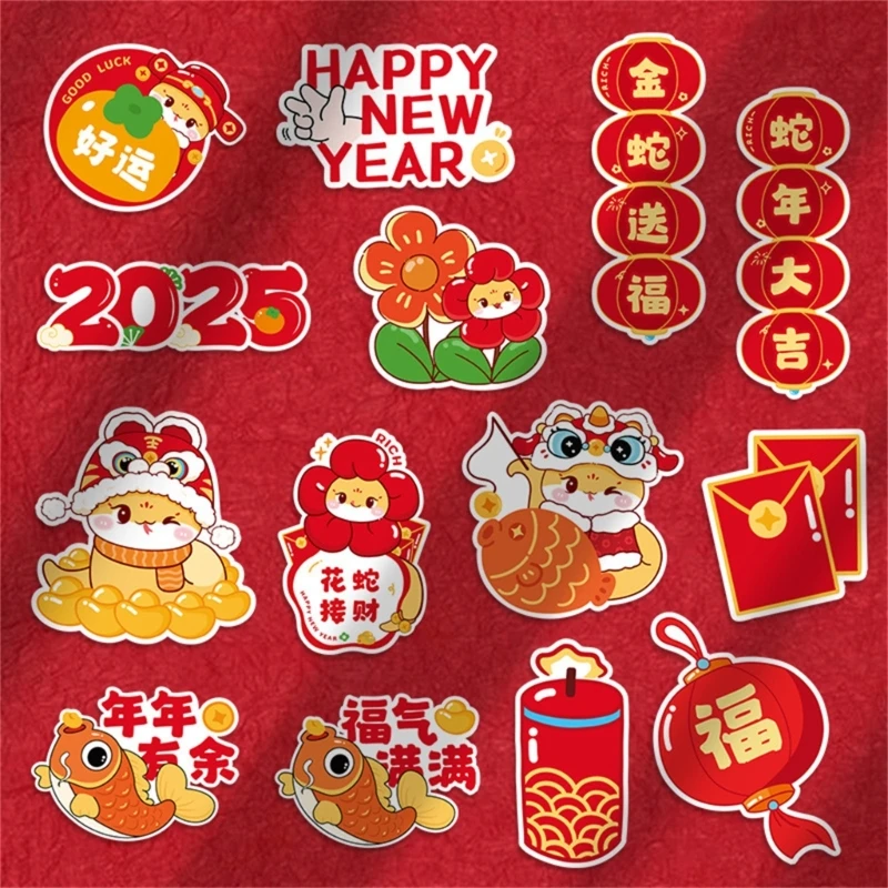 Q1JB 8Pcs 2025 Snake Year Theme Cartoon Refrigerator Magnets Set Waterproof Fridge Sticker Decorative Accessories