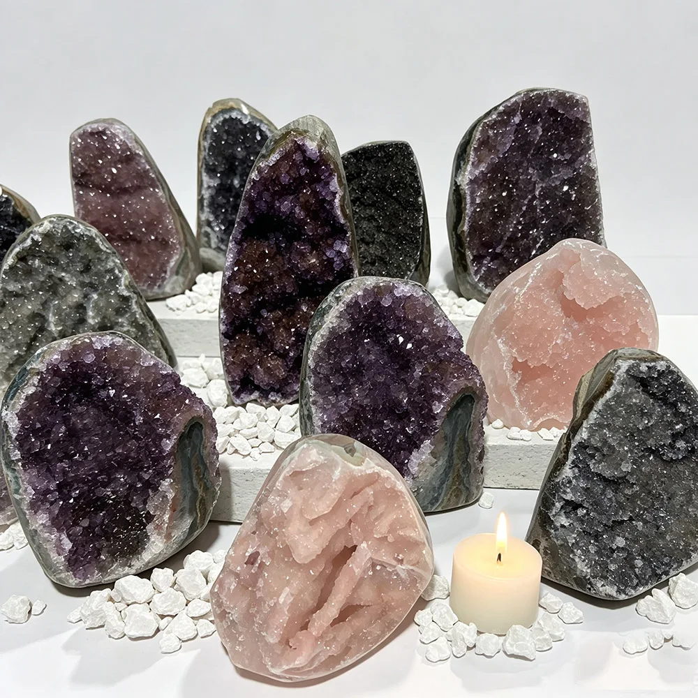 Natural Amethyst Color Black Forest Sugar Druzy Geode Slab Home Bedroom Feng Shui Crystal Decor Crystal Gift