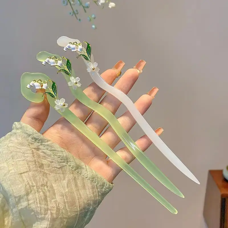 Chinese Jade Hair Stick Hairpin Women Flower Hair Sticks with Tassel Hair Pin for Girls Traditional Vintage Hair Accessories