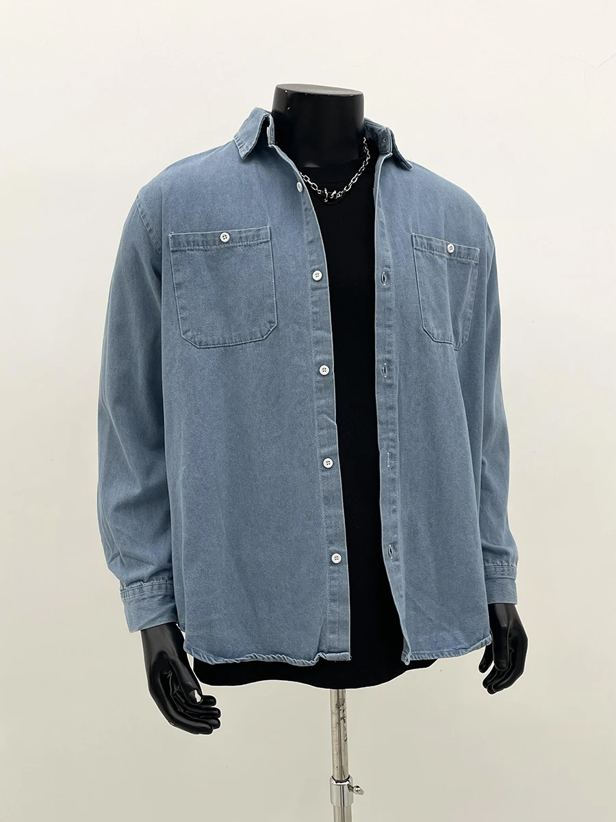 

Light Blue Men's Denim irt Spring Cleanfit Waed Long Sve Top High Sensation Cool Sle Casual Outerwear