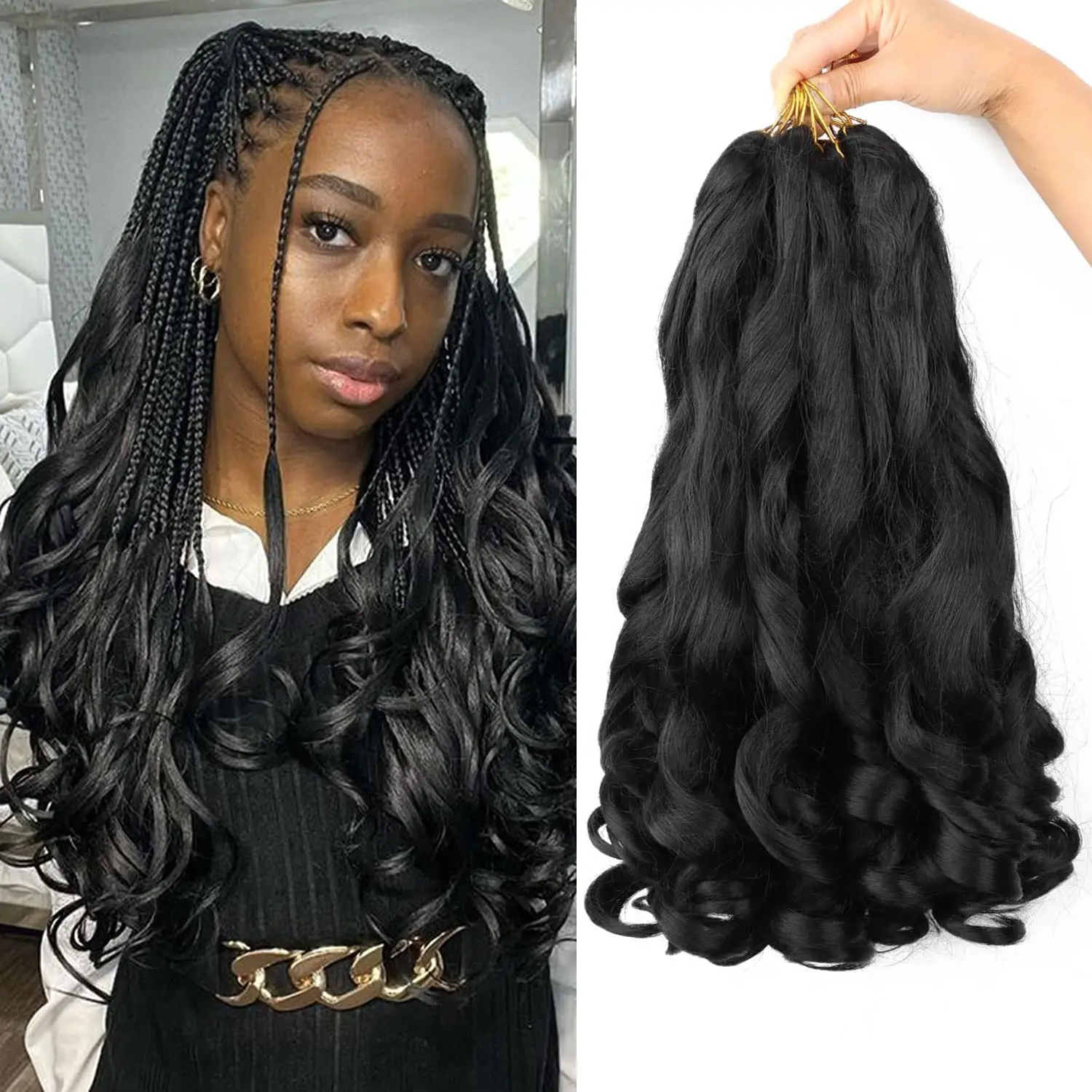 16 Inch Bouncy Braiding Hair French Curles Synthetic Hair Extensions 16 inch Pre Streched Premium Wavy Braiding Hair