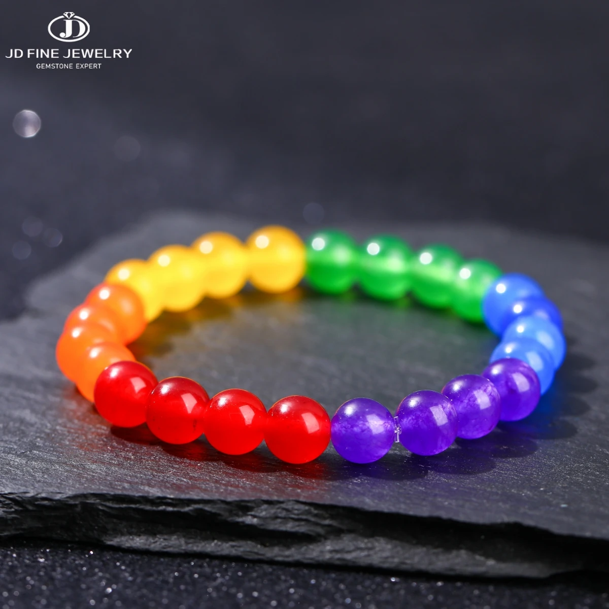 JD العصرية الحجر الطبيعي ستة اللون حبة سوار رجل إمرأة قوس قزح LGBT سوار المسافة زوجين اليوغا التأمل مجوهرات
