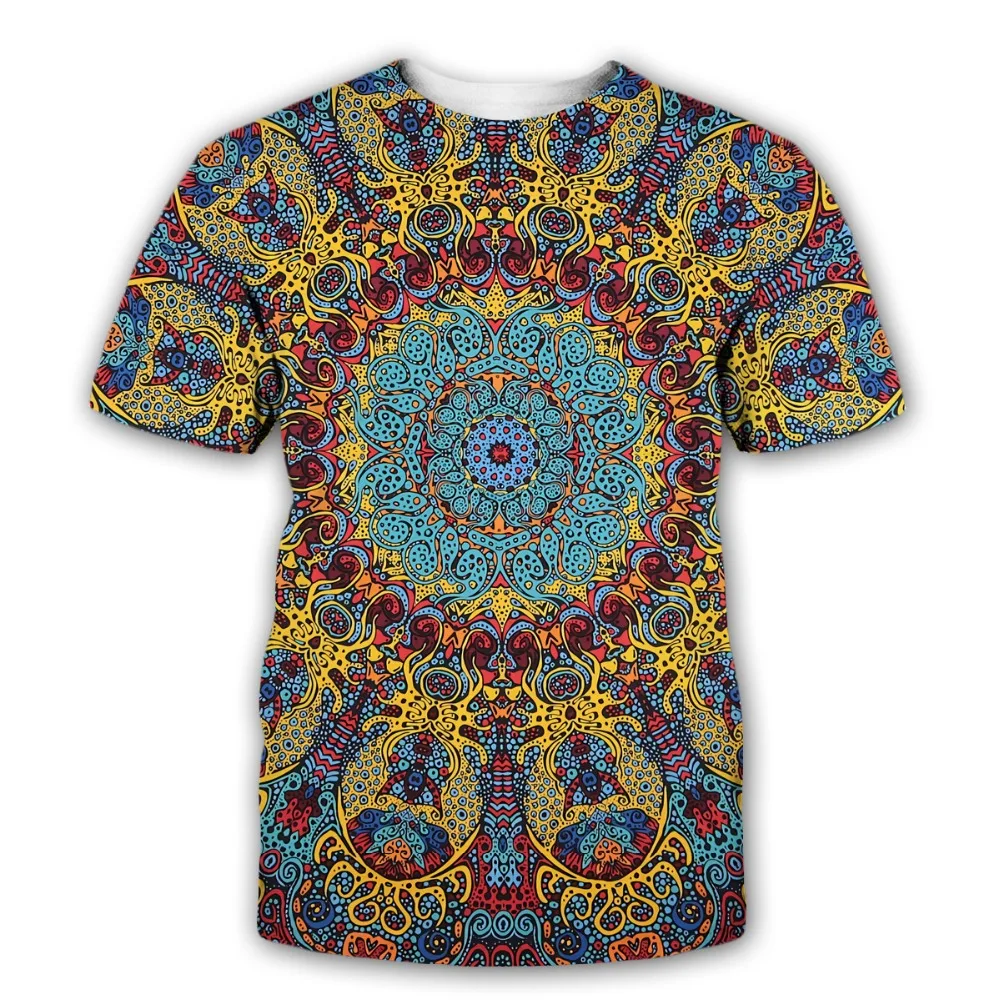 Summer Ethnic Style Mysterious Symbols Fashion Psychedelic Men's T-shirt 3D Printed Neutral Short Sleeve Street Trend Clothing