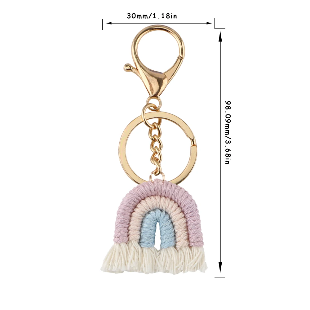 New 1Pc Fashion Bohemian Tassel Rainbow Keychain For Women Creative Design Cotton Handmade Key Chain Handbag Couple Gift
