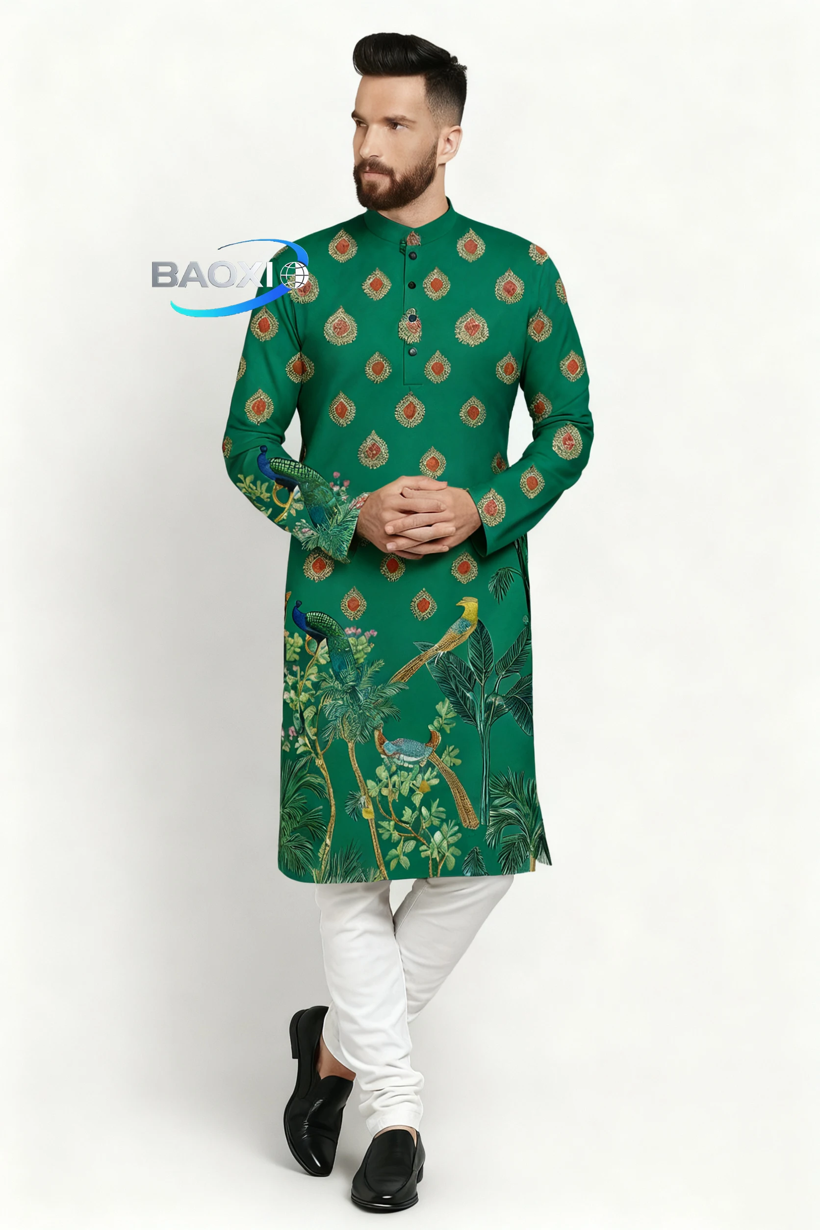2025 men's printed kurta vardha fitted Mandarin collar long robe suitable for all occasions, such as high-end wedding venues