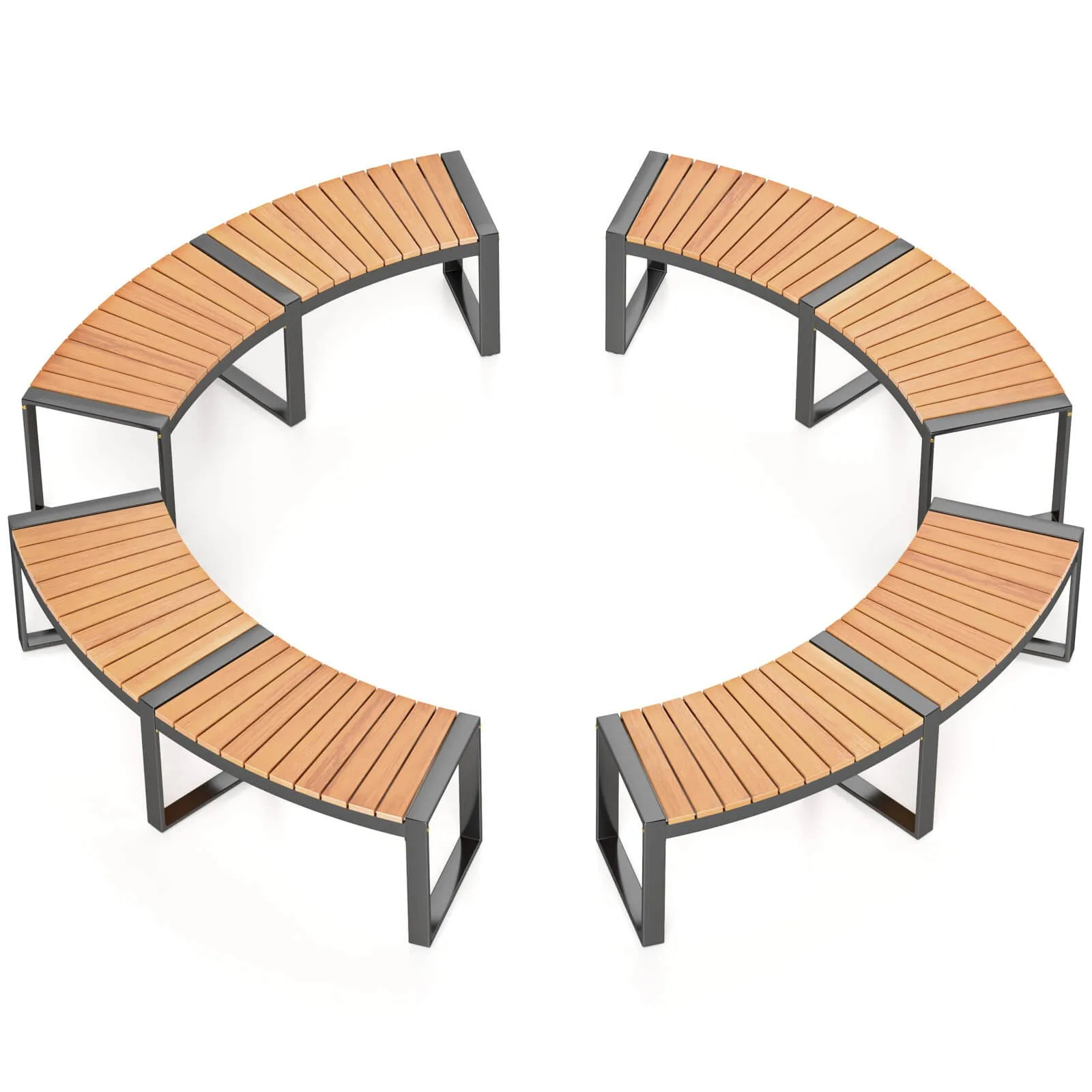 

4PCS Backless 2-Person Patio Curved Bench w/Slatted Seat Metal Legs Oil Painted