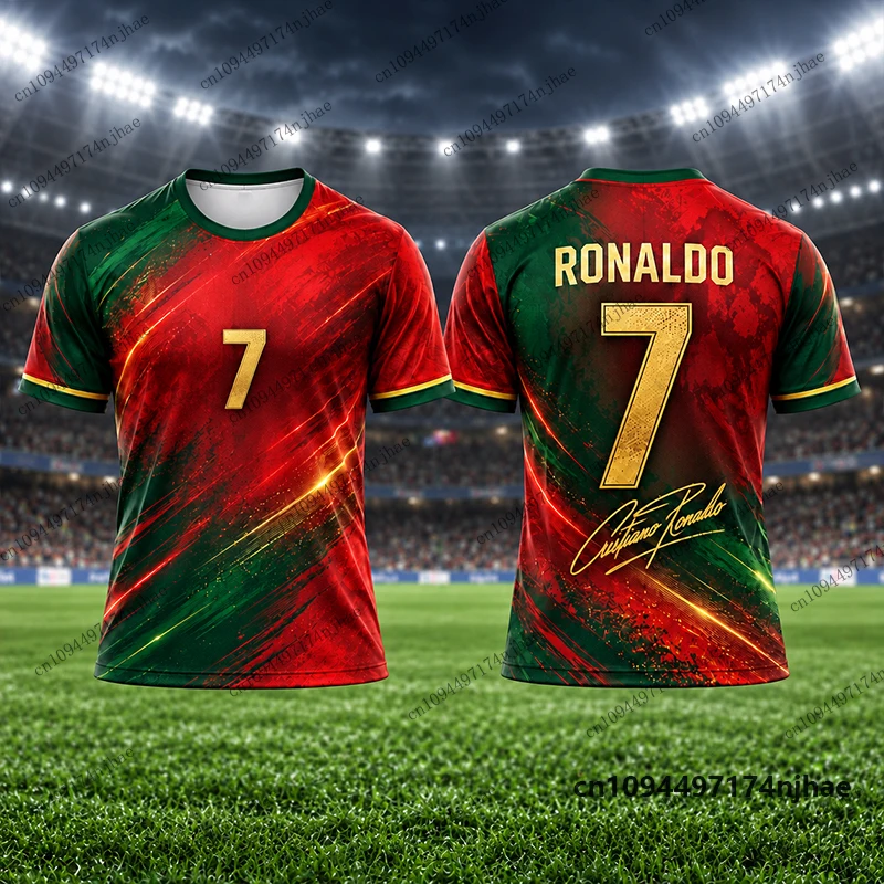 2-teiliges Outfit Trainingsanzug für Kinder Ronaldo # 7 Bedruckte T-Shirt- und Shorts-Sets, Fußballtrikot-Set, Sportbekleidung für Kinder/Erwachsene – Detail 9