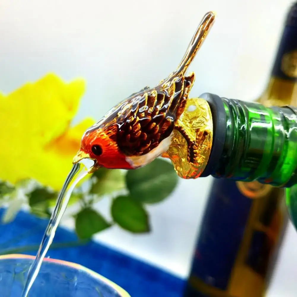 Wine Pourer Cute Bird Shape Leak Proof Metal Creative Enamel Design Wine Bottle Stopper Bar Tool for Restaurant