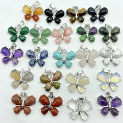 Natural Stone Quartz Crystal Amethysts Animal butterfly charm Pendant DIY Jewelry Making Necklace Accessories Women Gift 10pcs