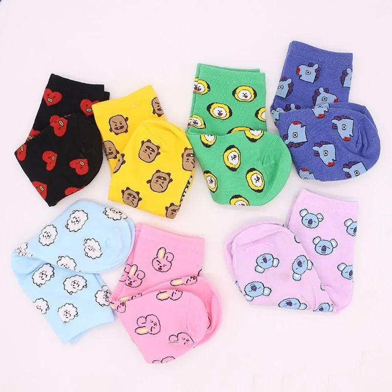 Anime Bt21 Cartoon Socks Pure Cotton Sports Socks Kawaii RJ KOYA CHIMMY Korean Star Peripheral Women Printed Cotton Socks