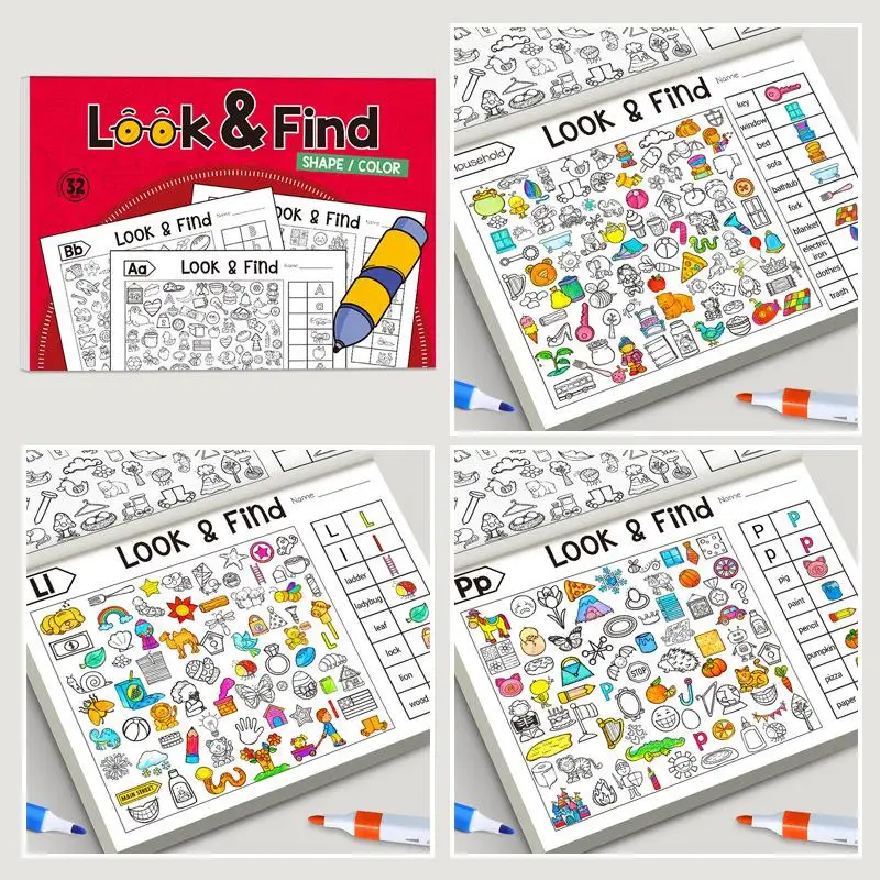[JT]1 Set Look & Find Visuelles Puzzlebuch Interaktives Lernspielzeug für Kinder mit Farb- und Formsucheaktivitäten